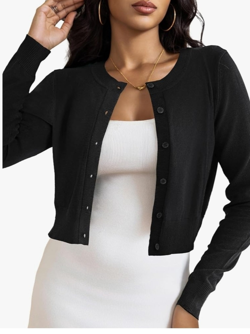 Black Cropped Button-Front Women's Cardigan Sweater